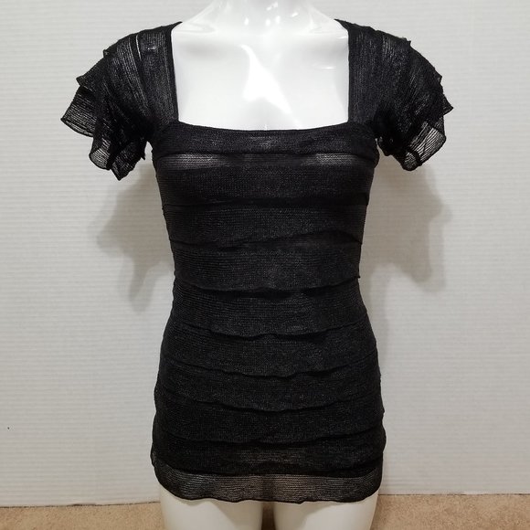 Sophie Max top XS tiered ruffle lined knit short sleeve 1B10G73 stretch - Picture 1 of 11